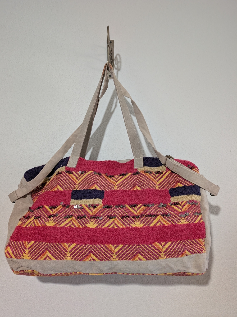 Free People Woven Huiple Suede Sequin Weekender Duffle Bag NWOT